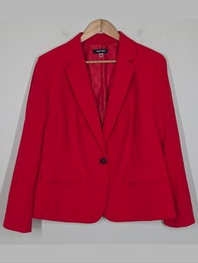 Nine West Red Single Button Blazer Jacket 14W Career Minimalist Office Workwear
